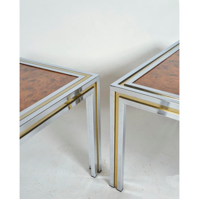 Large Italian Hollywood Regency Side Tables in Chrome, Brass and Burr Elm, 1970s, Set of 2 For Sale - Image 11 of 18