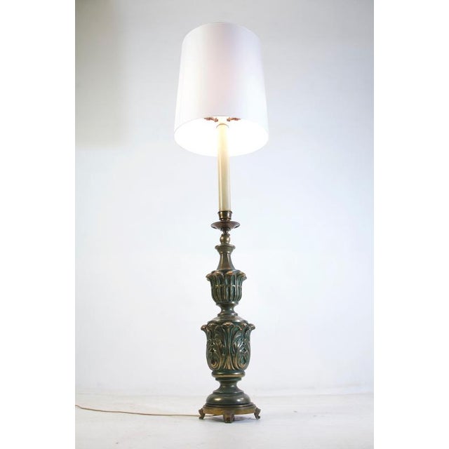 Metal Art Deco Italian Green and Gold Floor Lamp in Bronze and Ceramic, 1930s For Sale - Image 7 of 9