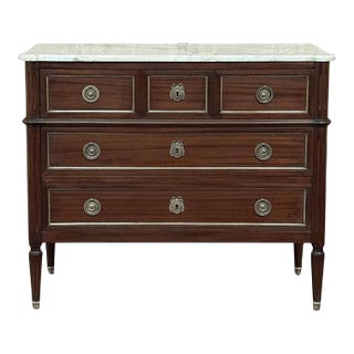 Antique French Louis XVI Mahogany Commode With Carrara Marble For Sale