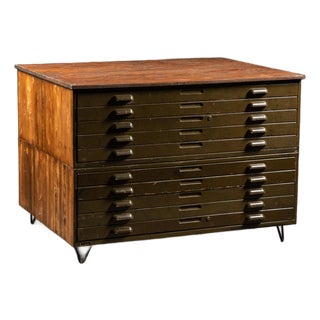 Vintage Ten Drawer Flat File With Hairpin Legs For Sale