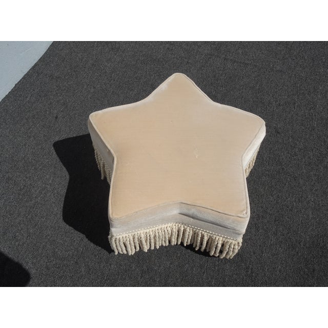 Off White Star Shaped Ottoman Footstool W Velvet and Fringe For Sale - Image 9 of 13
