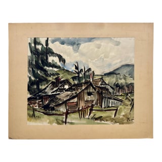 Henry Emil Salloch Original Watercolor on Paper Mountain Cabin, 1935. For Sale