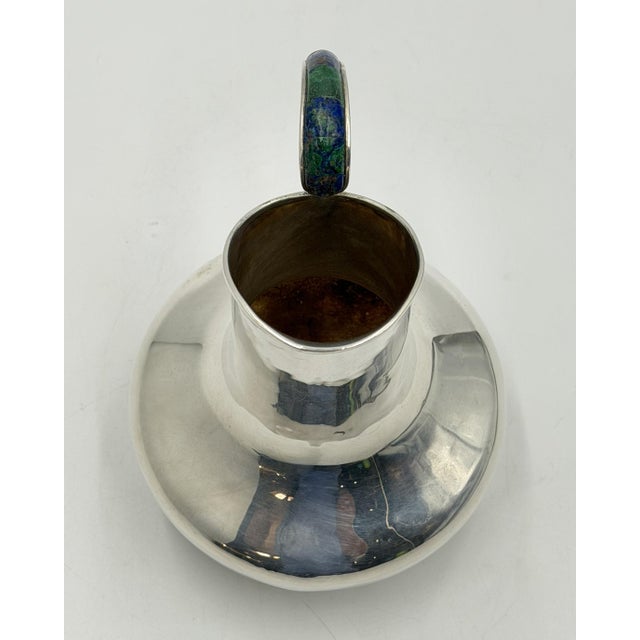 Vintage Los Castillo Taxco Silver Plate, Malachite & Lapis Lazuli Water Pitcher For Sale - Image 9 of 18