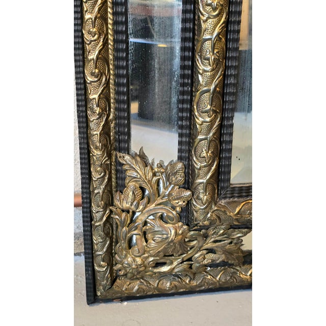 19th Century Louis XIV Style Mirror with Blackened Wood and Repoussé Gilt Metal Panels, 1870s For Sale - Image 5 of 12