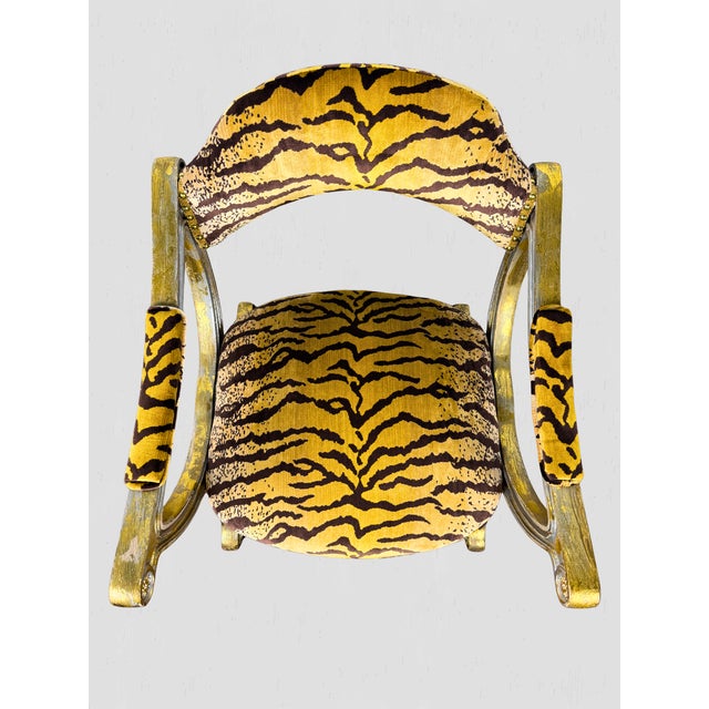 Vintage Curule Style Chair Pair Newly Upholstered Silk Tiger Velvet For Sale - Image 15 of 15