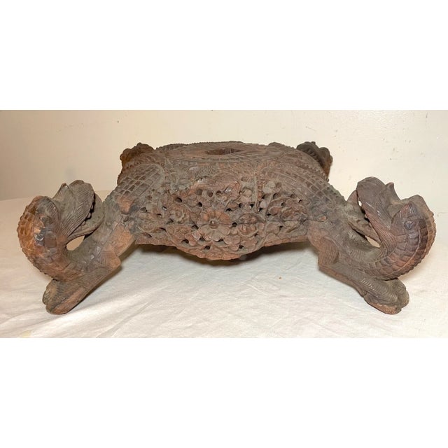 Brown Large Antique Hand Carved Anglo Indian Figural Dragon Wood Sculpture Base Stand For Sale - Image 8 of 17