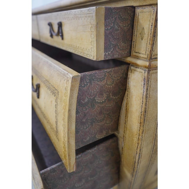 Maitland - Smith Maitland Smith Tooled Leather Wrapped Bombe Chest For Sale - Image 4 of 12