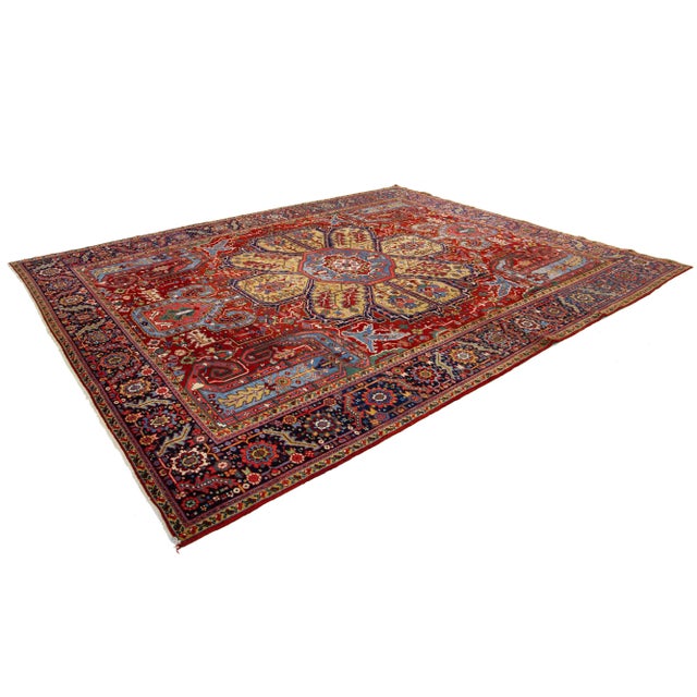 20th Century Antique Heriz Multicolor Floral Medallion Wool Rug For Sale - Image 9 of 9
