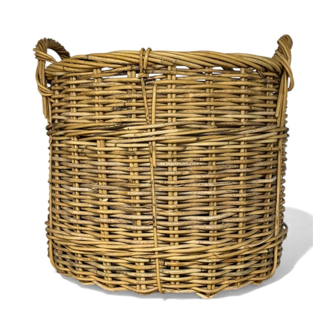 Contemporary Large Woven Wicker Handeled Baskets- A Pair For Sale - Image 3 of 9