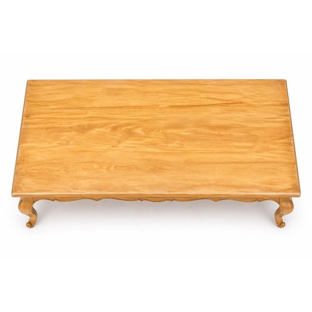 Wood Mid 20th Century Extra Large French Provincial Solid Wood Coffee Table — 76” Blonde Wood Cocktail Table With Cabriole Legs For Sale - Image 7 of 12