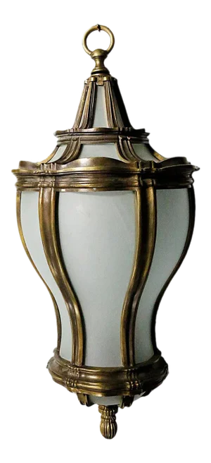 Antique Hanging Lantern Brass With Curved Glass