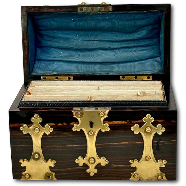 Beautiful Antique English Victorian Bronze Mounted Exotic Burl Wood Desk Top Stationary - Letter Box Circa 1870s For Sale - Image 14 of 18