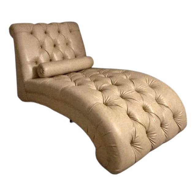 The Art of Unwinding: Arhaus Audrey Button-Tufted Genuine Leather Chaise Lounge For Sale
