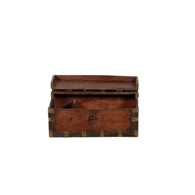Indian Antique Indian Teakwood Brass and Iron Strapped Small Chest For Sale - Image 3 of 4