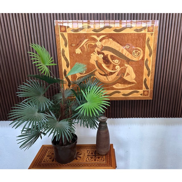 Art Nouveau Wall Art Panel with Female Motif and Wood Inlays, 1950s For Sale - Image 9 of 18