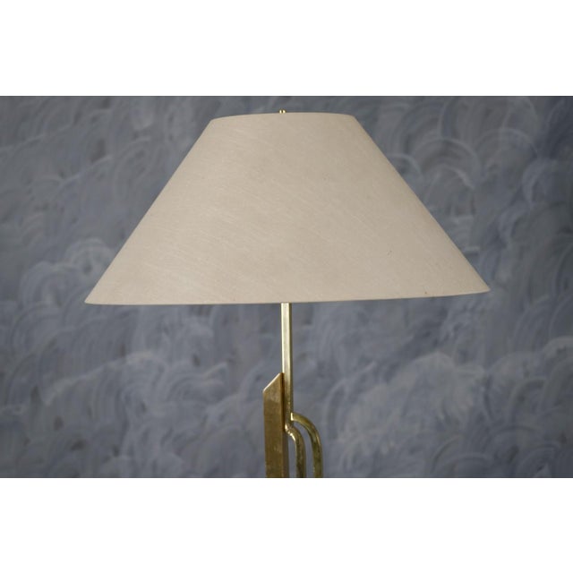 Vintage Floor Brass Lamp with Fabric Lampshade, Italy, 1970s For Sale - Image 3 of 6