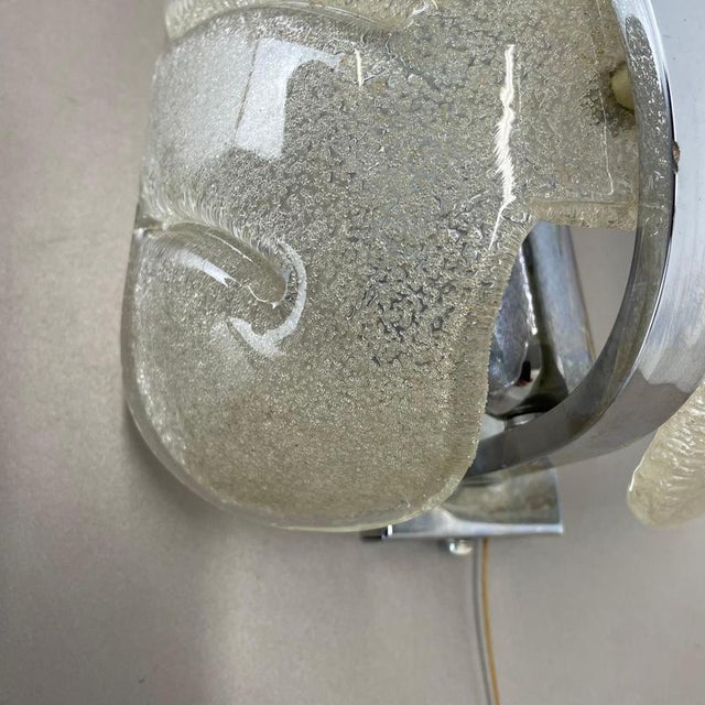 Silver Large Murano Ice Glass Wall Light Sconce from SÖLKEN Leuchten, Germany, 1970s For Sale - Image 8 of 18