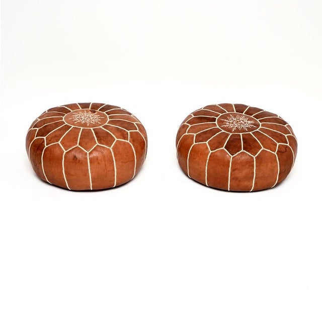 Vintage Moroccan Leather Ottoman Stools, 1970, Set of 2 For Sale - Image 9 of 9