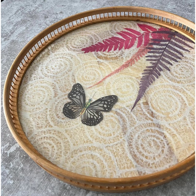 1970s 1970s Boho Chic Pressed Butterfly Bamboo Tray For Sale - Image 5 of 7