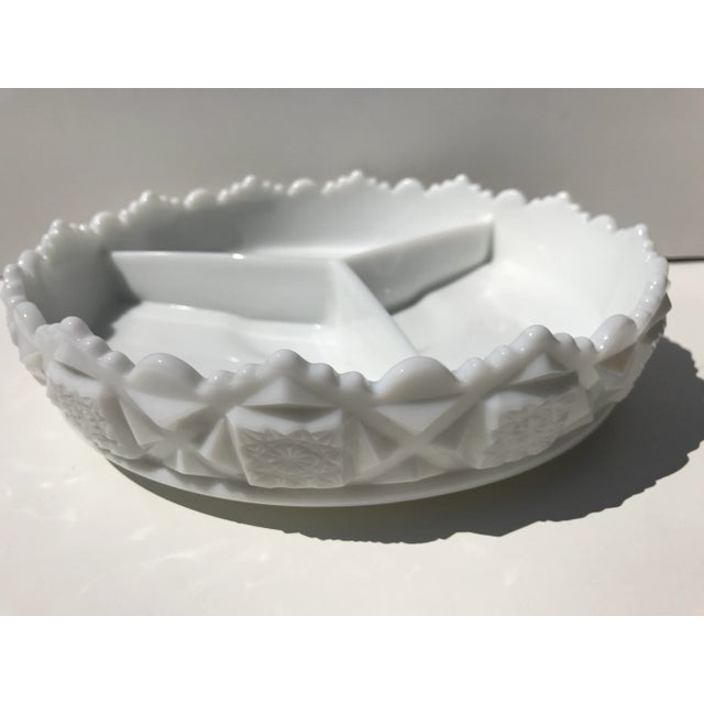 Antique Westmoreland Milk Glass Old Quilt Pattern Divided Dish For Sale - Image 6 of 7