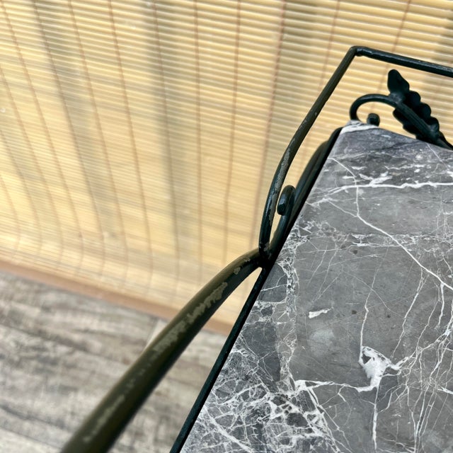 Mid Century Wrought Iron Marble Top Patio Serving Cart in the Salterini Style. Circa 1960s For Sale - Image 14 of 17
