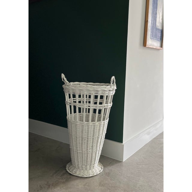 Boho Chic 1980s Tall Wicker Handled Basket/Umbrella Stand For Sale - Image 3 of 8