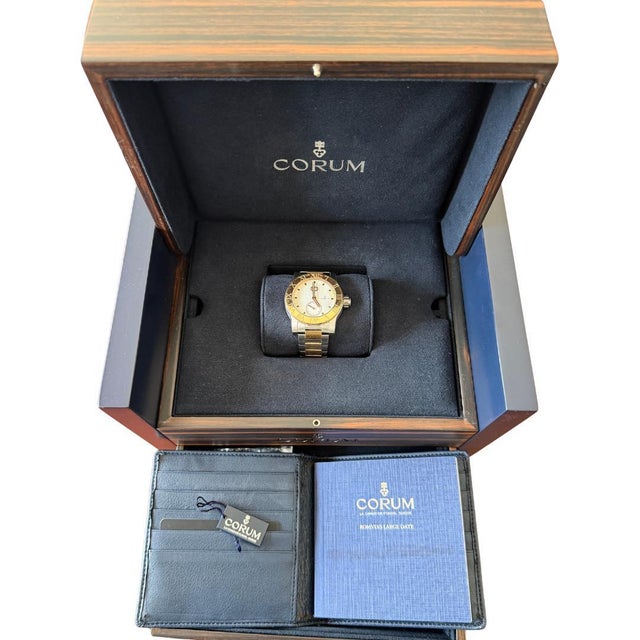 Champagne Early 20th Century Corum Romulus 18k Rose Gold 2-Tone Champagne White Dial 42mm Watch Full Set For Sale - Image 8 of 12