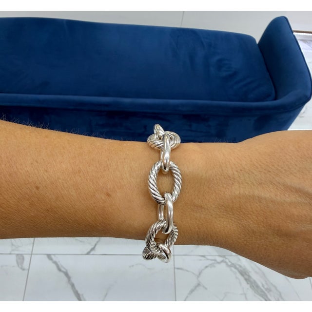 Metal Retired David Yurman Chain Collection 925 Silver 17mm Oval Link Chain Bracelet For Sale - Image 7 of 7