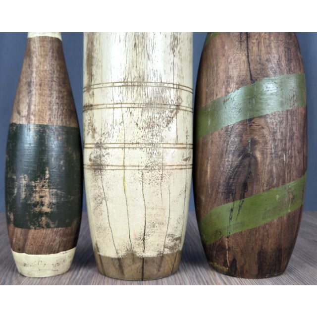 3x Antique Style Lathe Turned Wooden Juggling or Exercise Pins For Sale - Image 6 of 9