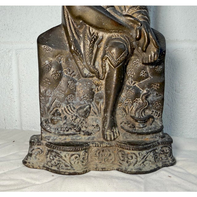 Religious Antique Thick Gilt Bronze Figural Lord Sai Baba Idol Figurine Doorstop Statue For Sale - Image 3 of 9