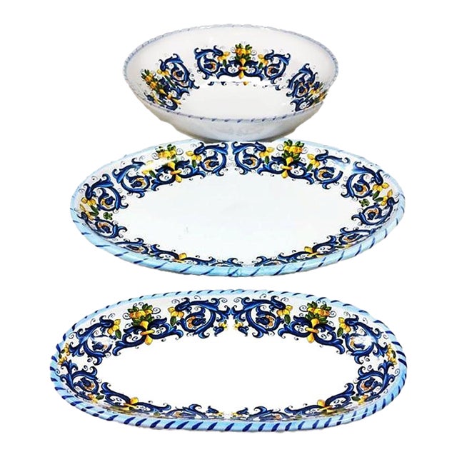 Trio of Nuccia Ceramica Pottery Serving Set For Sale