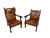 Set of Antique Leather Armchairs with Carps Print, 1890s For Sale