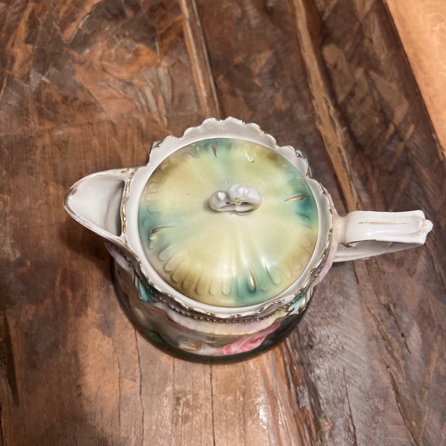 Green Early 1900s Rs Prussia Jeweled Syrup Pitcher With Lid For Sale - Image 8 of 12