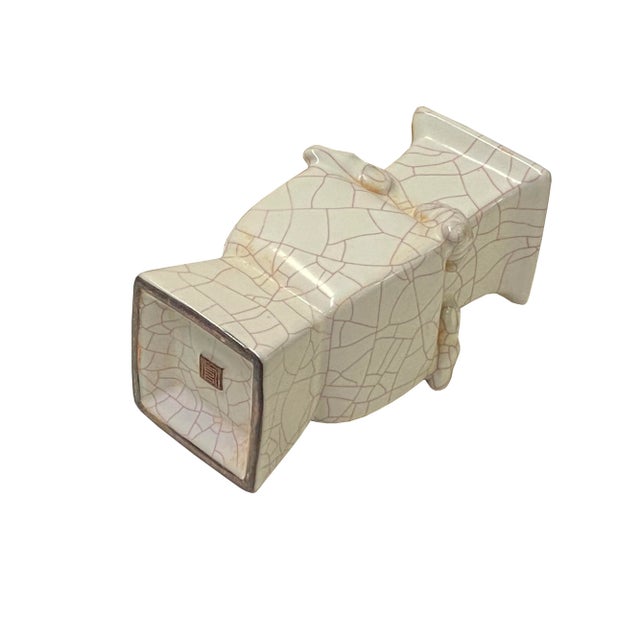 Chinese Ceramic Crackle Pattern Ram Off White Guan Ware Vase For Sale - Image 4 of 6