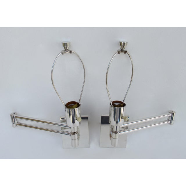 Hollywood Regency Vintage C.1970s Georg W. Hanson for Hanson Lighting Co.Signed Chrome Plated Swing-Arm Wall Sconces - a Pair For Sale - Image 3 of 13