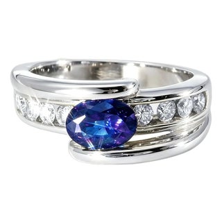 Late 20th Century 14K White Gold Sapphire Diamond Tension Band Ring, Size 7.25 For Sale