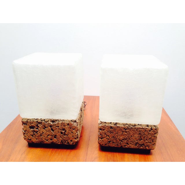 1970s Ice Cube Crackled Glass Table Lamps - A Pair For Sale - Image 5 of 10