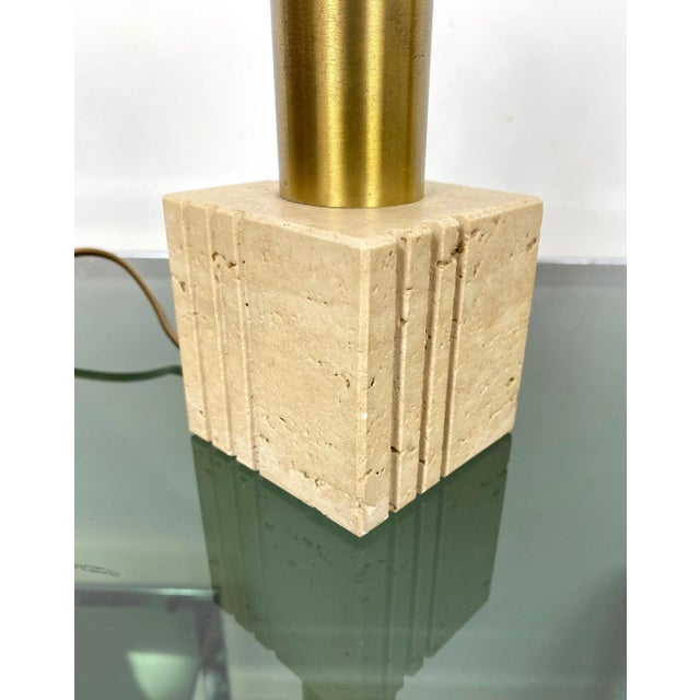 Travertine Marble & Brass Table Lamp from Fratelli Mannelli, Italy, 1970s For Sale - Image 3 of 17