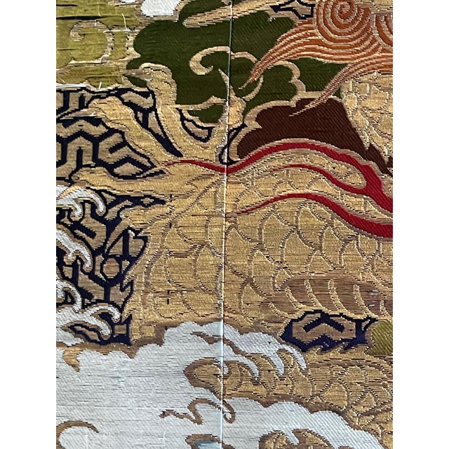 Wood Framed Japanese Woven Textile Panel with Dragon Meiji Period For Sale - Image 7 of 14