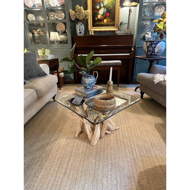 1990s Coastal Driftwood and Glass Coffee Table For Sale - Image 4 of 7