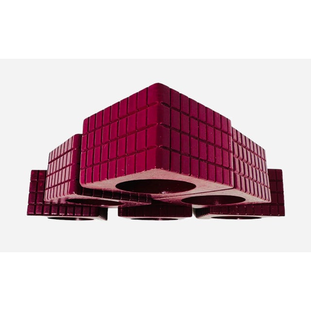 Vintage Magenta Square Embossed Plastic Napkin Rings - a Set of 6 For Sale In Tampa - Image 6 of 8