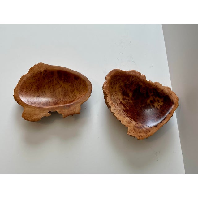 Hand carved and signed by Brad Purcell. The organic live edge bowls were sculpted from the Burl wood of the Australian Red...