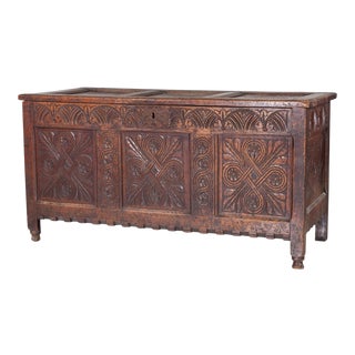 17th Century Jacobean Carved Oak Blanket Chest Coffer For Sale