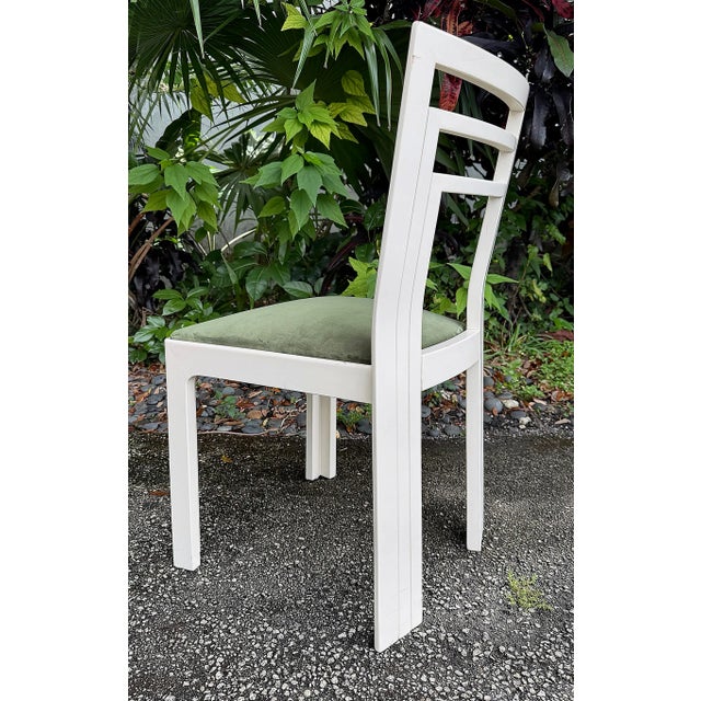 Wood 1980s Postmodern Lacquered Dining Chairs Newly Reupholstered - Set of 4 Offwhite For Sale - Image 7 of 11