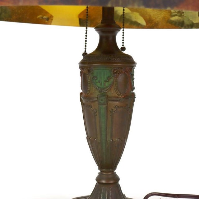 Arts & Crafts Reverse Painted Table Lamp With Mill Scene C1910 For Sale - Image 4 of 9