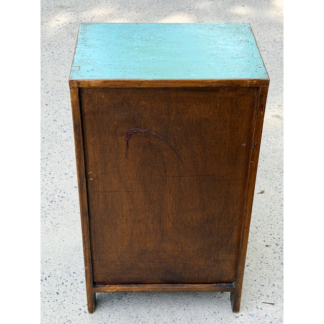 Distressed Turquoise One Drawer Small End Table Nightstand Cabinet For Sale - Image 12 of 12