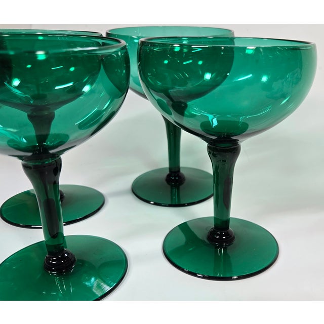 Tall Emerald Champagne Coupes- Set of Four For Sale - Image 10 of 15