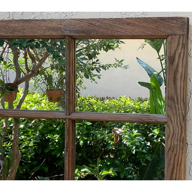 American Vintage Rustic Wood Window Pane Wall Mirror Salvaged North Carolina Mountain For Sale - Image 3 of 13