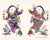 1960s Chinese woodblock print on thin rice paper of Liu Hai and Jin Chan the three legged toad, two figures from Chinese...