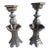 Vintage Pewter and Gilt Chinese Temple Candlesticks - Pair For Sale